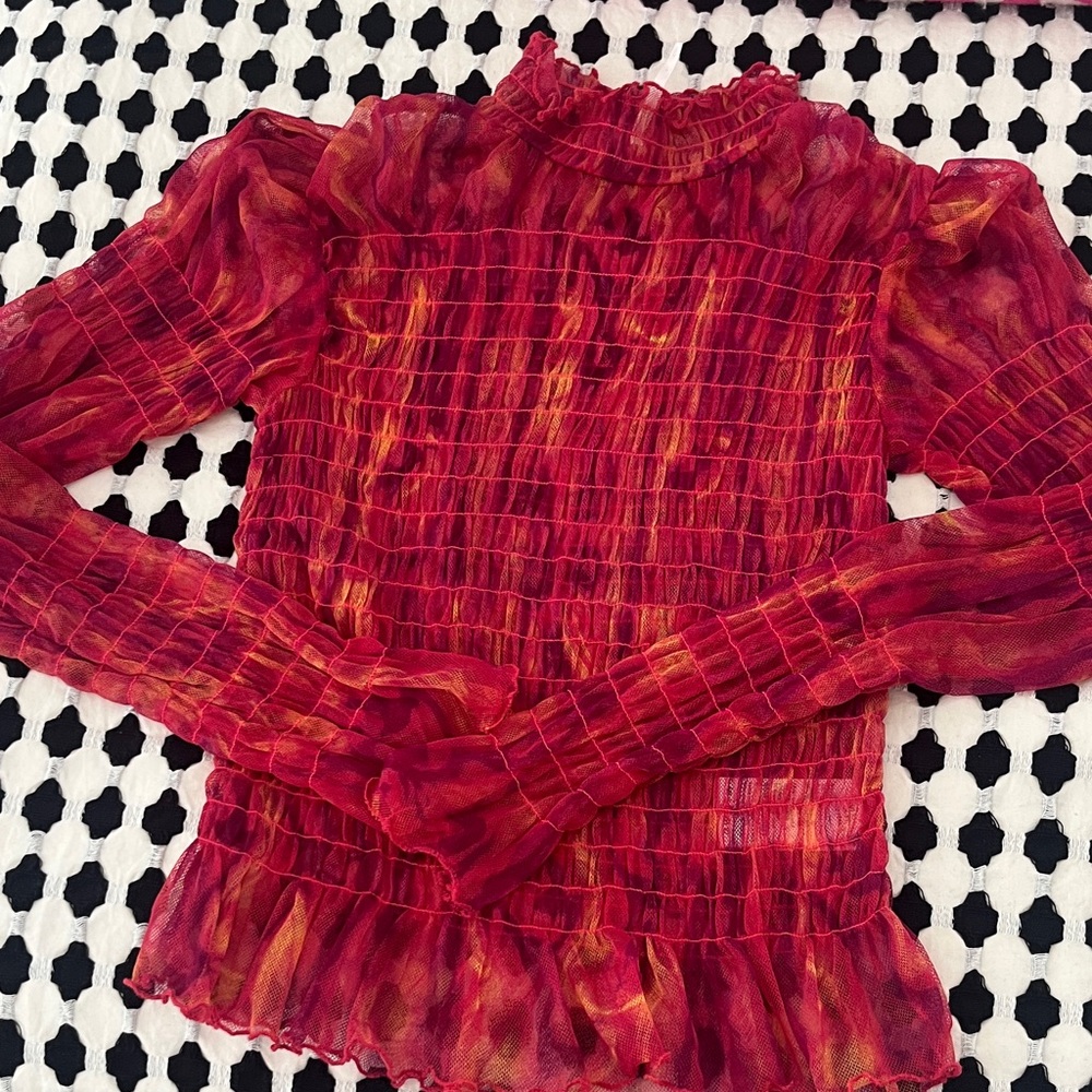 Free People Vibrant Red Sheer Blouse
